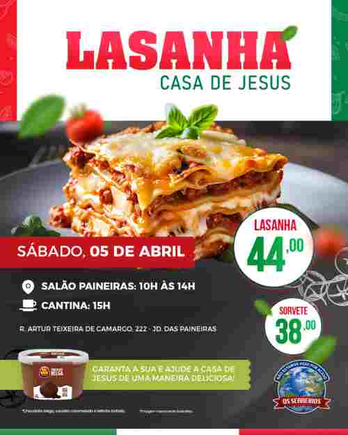 Lasanha Beneficente da Casa de Jesus tem nova edição no sábado, 05   