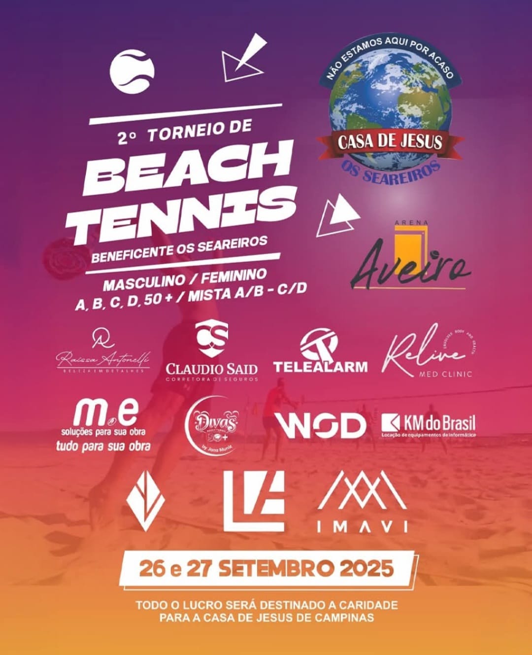 “2º Torneio de Beach Tennis Beneficente Os Seareiros” está marcado para os dias 26 e 27 de setembro